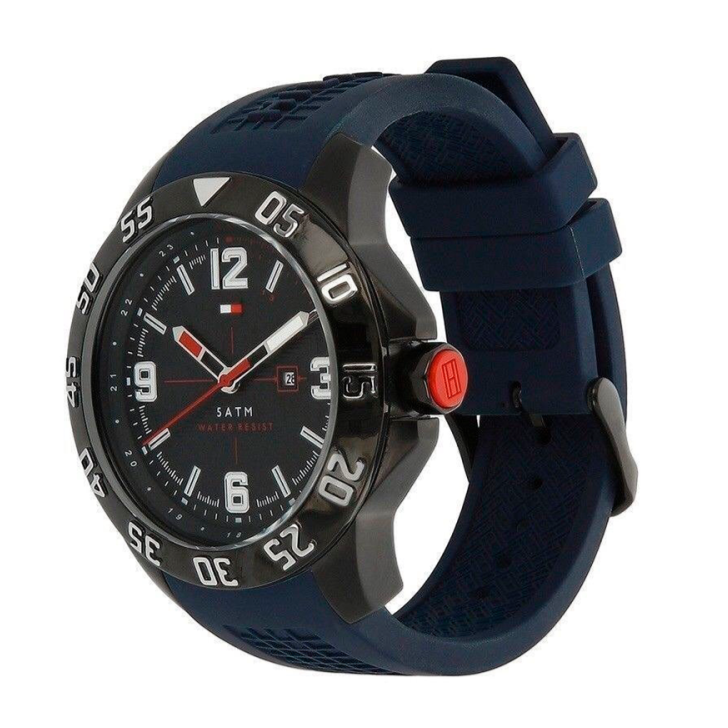  Shop Authentic Tommy Hilfiger Cole Black Dial Blue Rubber Strap Watch for Men - 1790984 - Luxxuri