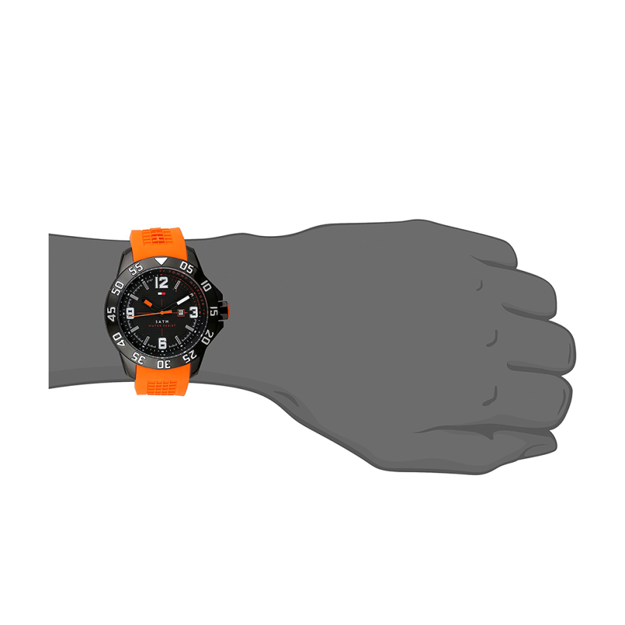  Shop Authentic Tommy Hilfiger Cole Black Dial Orange Rubber Strap Watch for Men - 1790985 - Luxxuri