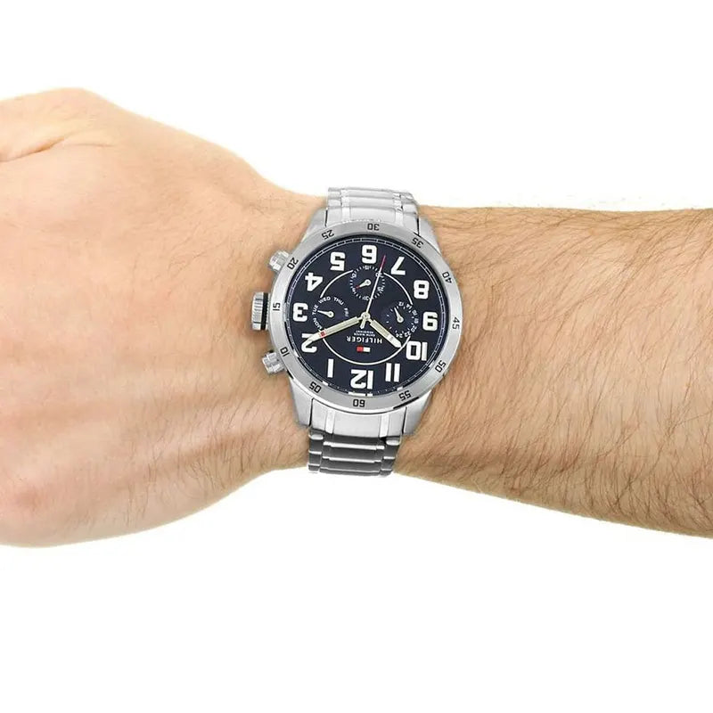  Shop Authentic Tommy Hilfiger Trent Chronograph Blue Dial Silver Steel Strap Watch for Men - 1791053 - Luxxuri