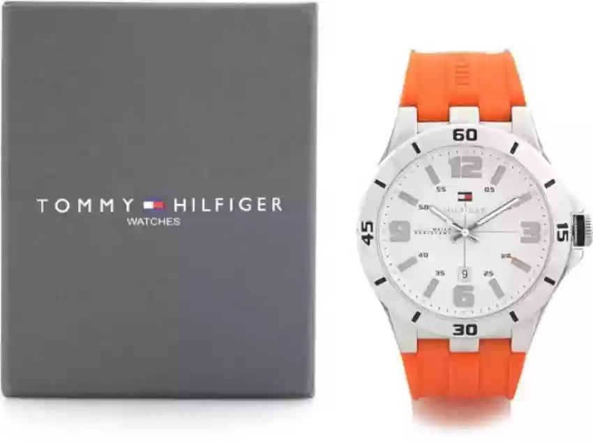  Shop Authentic Tommy Hilfiger Analog White Dial Orange Rubber Strap Watch for Men - 1791063 - Luxxuri