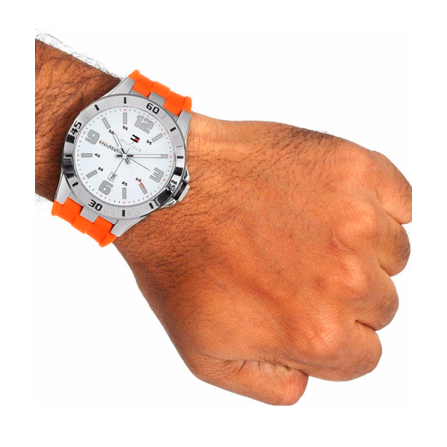  Shop Authentic Tommy Hilfiger Analog White Dial Orange Rubber Strap Watch for Men - 1791063 - Luxxuri