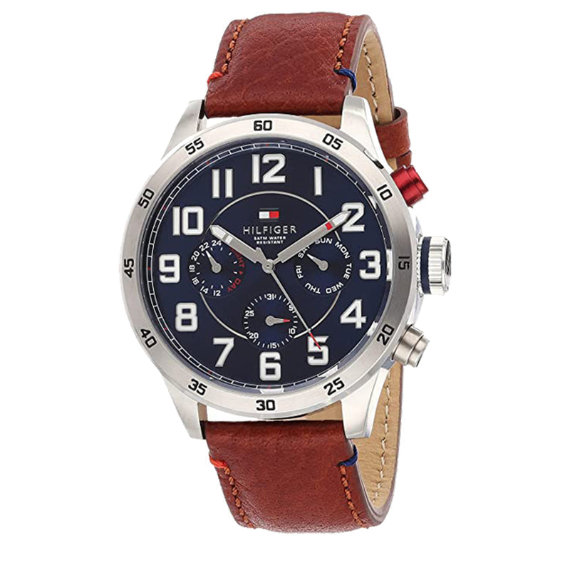  Shop Authentic Tommy Hilfiger Trent Quartz Blue Dial Brown Leather Strap Watch for Men - 1791066 - Luxxuri