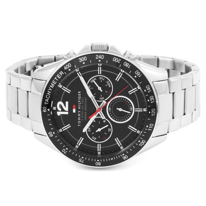 Shop Authentic Tommy Hilfiger Luke Chronograph Black Dial Silver Steel Strap Watch for Men - 1791104 - Luxxuri