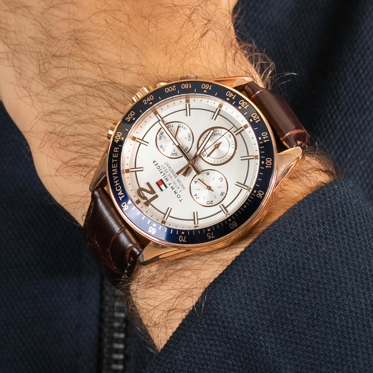  Shop Authentic Tommy Hilfiger Luke Quartz White Dial Brown Leather Strap Watch for Men - 1791118 - Luxxuri
