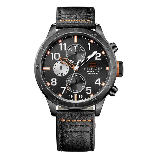  Shop Authentic Tommy Hilfiger Trent Multifunction Black Dial Black Leather Strap Watch for Men - 1791136 - Luxxuri
