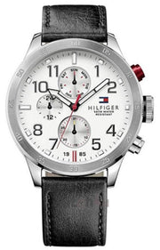  Shop Authentic Tommy Hilfiger Trent Multifunction White Dial Black Leather Strap Watch for Men - 1791138 - Luxxuri