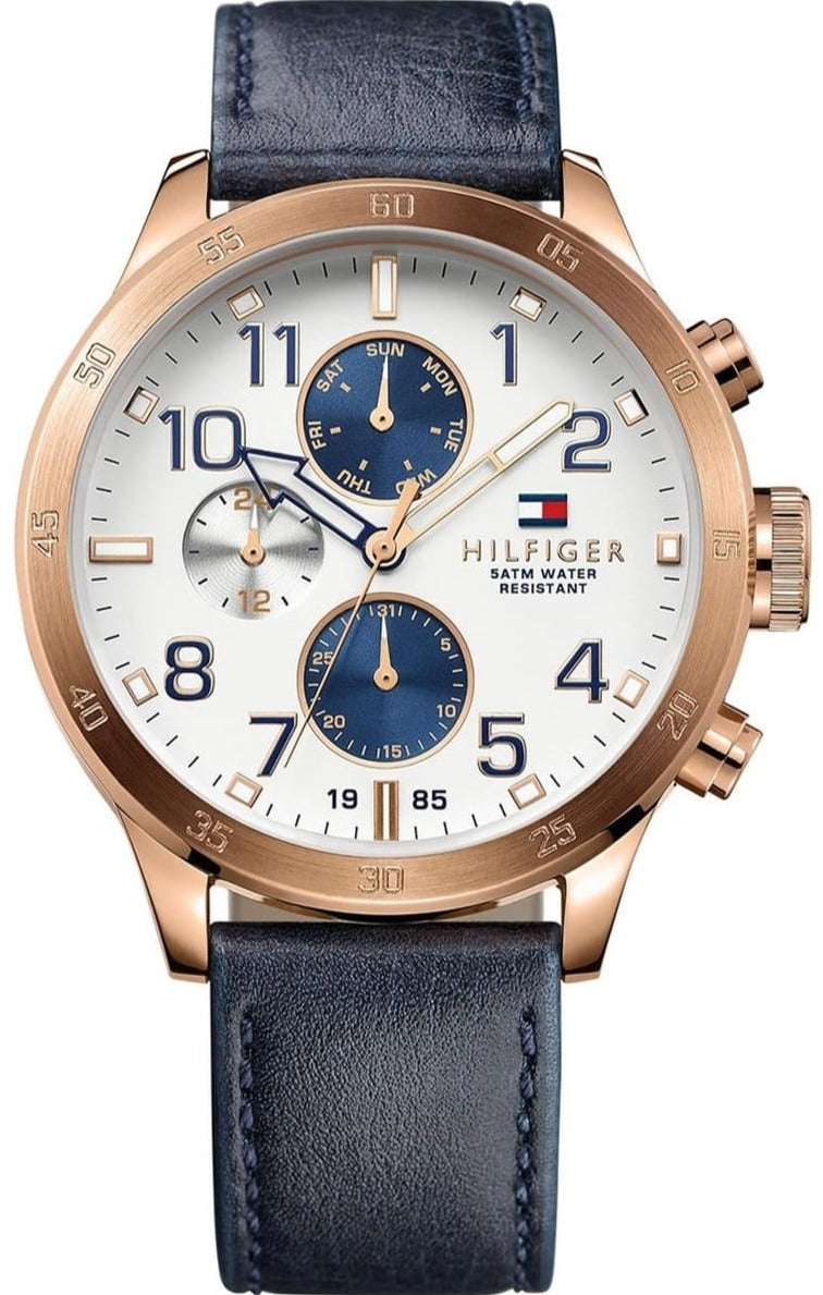  Shop Authentic Tommy Hilfiger Trent Quartz White Dial Blue Leather Strap Watch for Men - 1791139 - Luxxuri