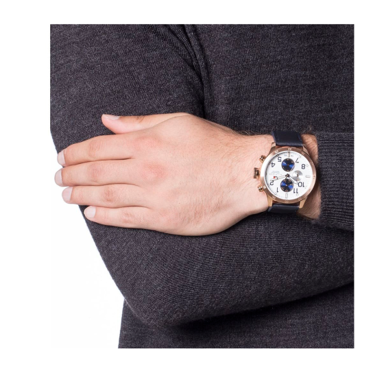  Shop Authentic Tommy Hilfiger Trent Quartz White Dial Blue Leather Strap Watch for Men - 1791139 - Luxxuri