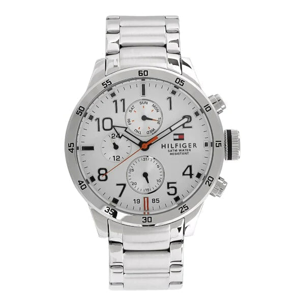 Shop Authentic Tommy Hilfiger Trent Multifunction White Dial Silver Steel Strap Watch for Men - 1791140 - Luxxuri