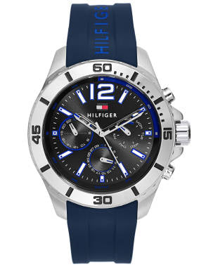  Shop Authentic Tommy Hilfiger Sport Multifunction Black Dial Black Rubber Strap Watch for Men - 1791143 - Luxxuri