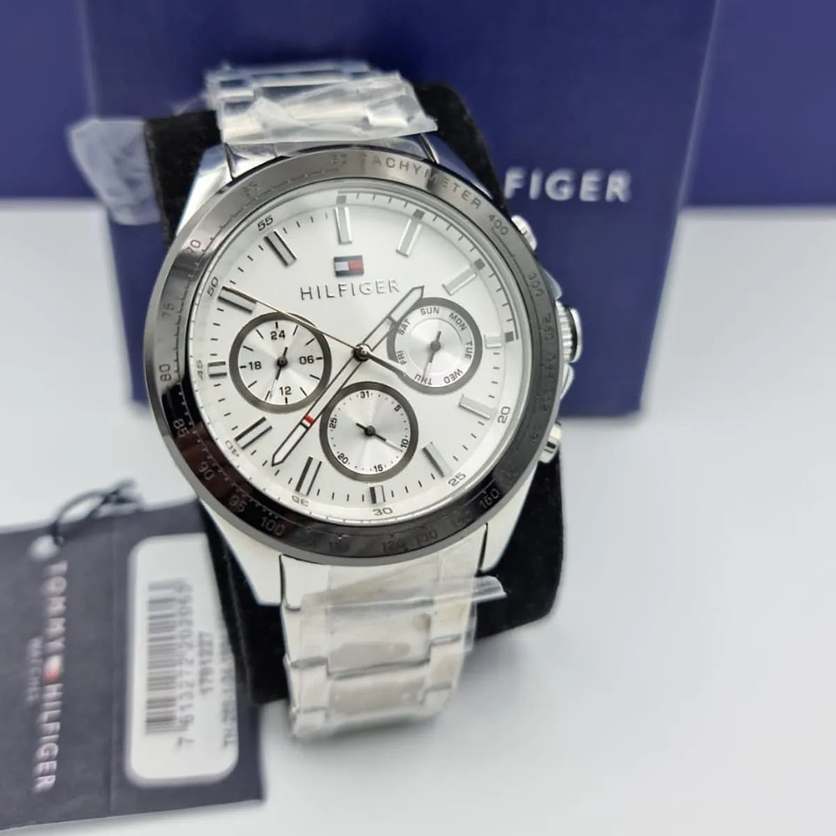  Shop Authentic Tommy Hilfiger Hudson Chronograph White Dial Silver Steel Strap Watch For Men - 1791227 - Luxxuri
