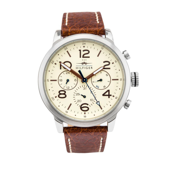  Shop Authentic Tommy Hilfiger Jake Multifunction White Dial Brown Leather Strap Watch for Men - 1791230 - Luxxuri