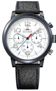  Shop Authentic Tommy Hilfiger Jake Multi Function Quartz White Dial Black Leather Strap Watch for Men - 1791235 - Luxxuri