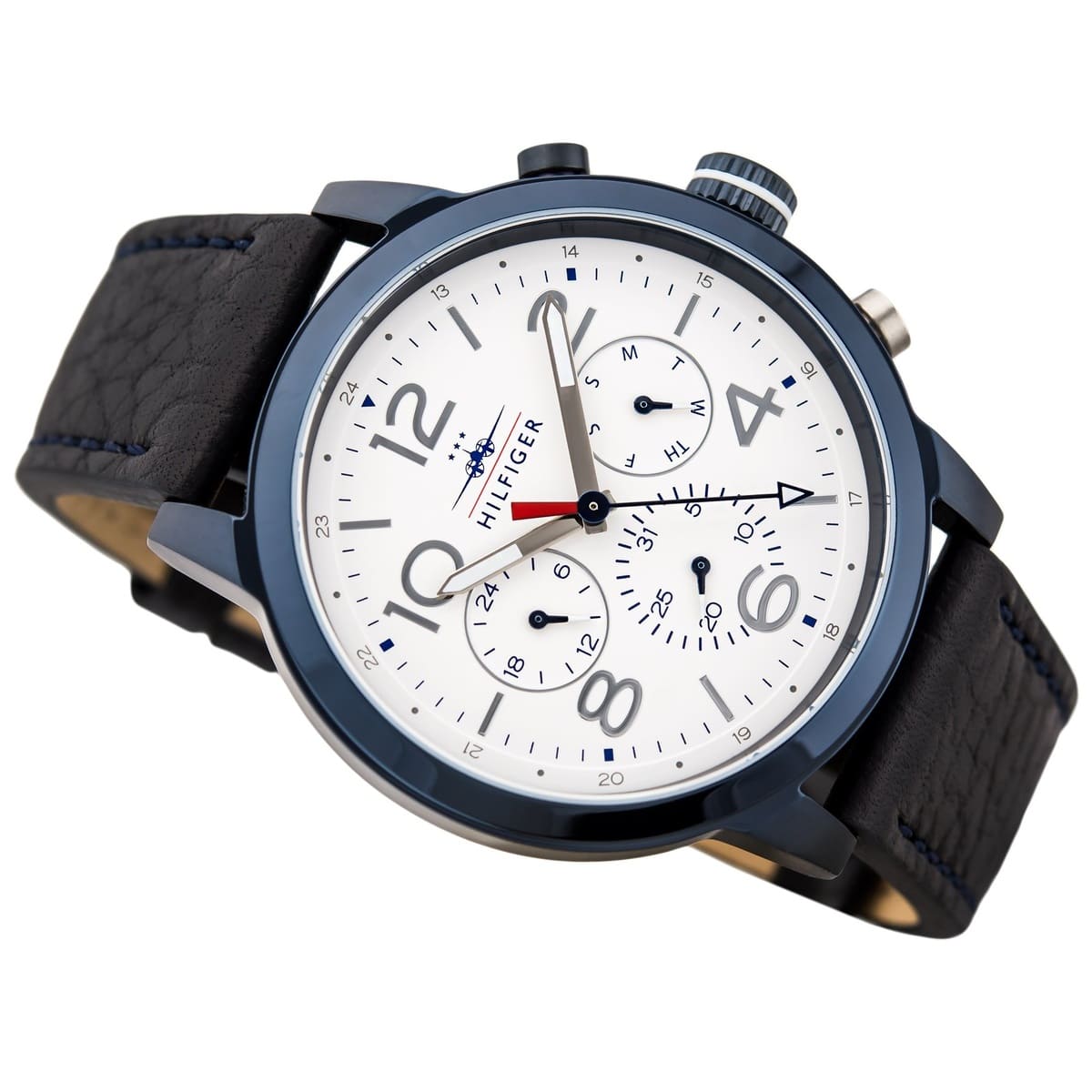  Shop Authentic Tommy Hilfiger Jake Multi Function Quartz White Dial Black Leather Strap Watch for Men - 1791235 - Luxxuri