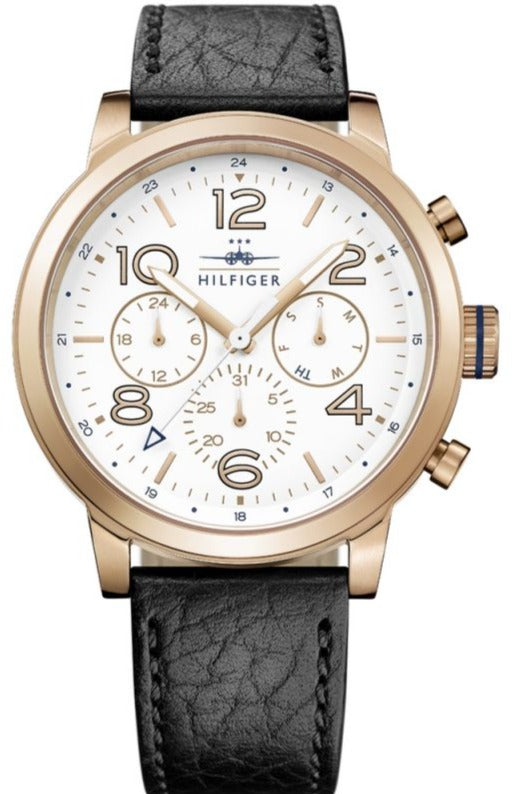  Shop Authentic Tommy Hilfiger Jake Multifunction White Dial Black Leather Strap Watch for Men - 1791236 - Luxxuri