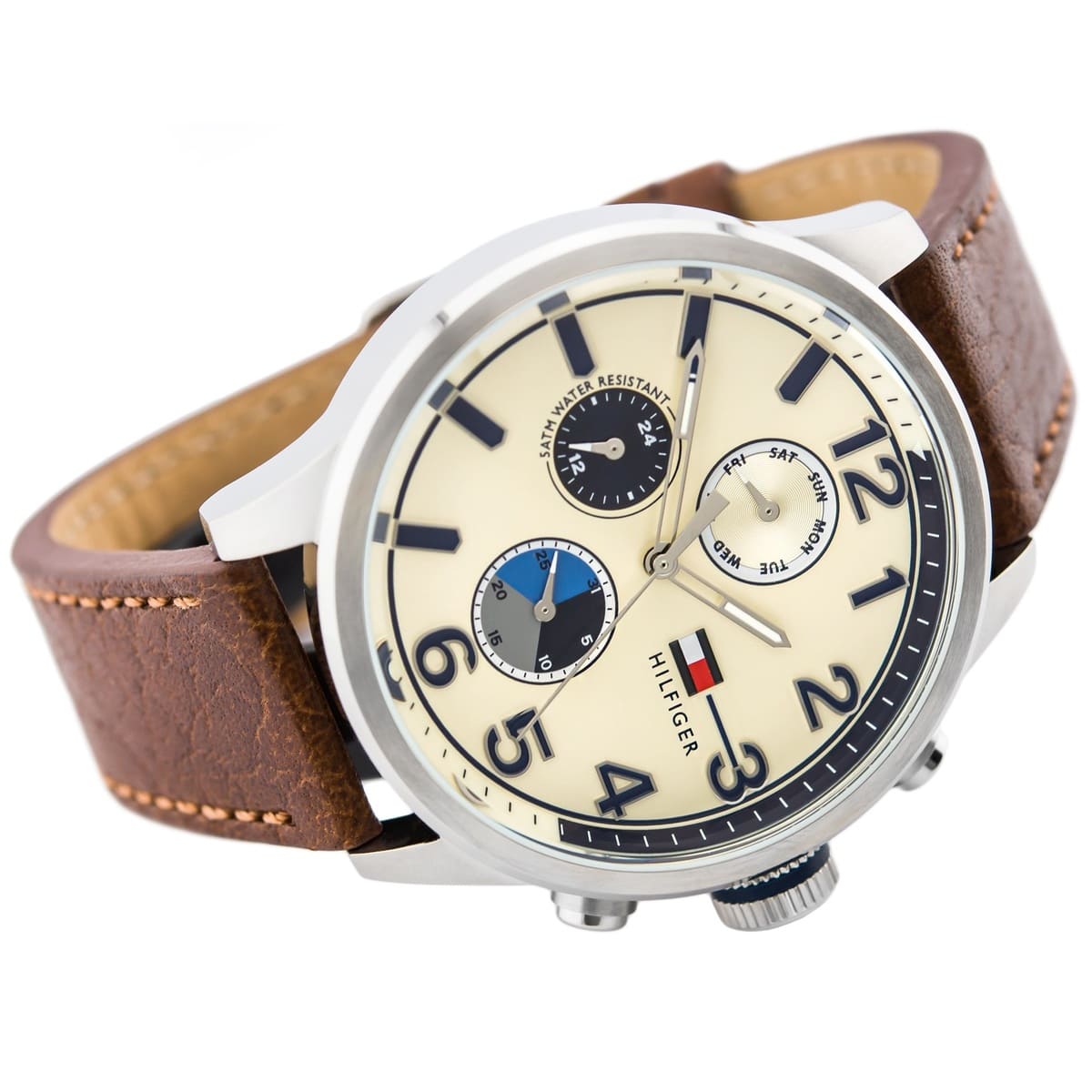  Shop Authentic Tommy Hilfiger Jackson Multi-Function Silver Dial Brown Leather Strap Watch for Men - 1791239 - Luxxuri