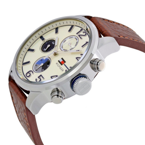  Shop Authentic Tommy Hilfiger Jackson Multi-Function Silver Dial Brown Leather Strap Watch for Men - 1791239 - Luxxuri