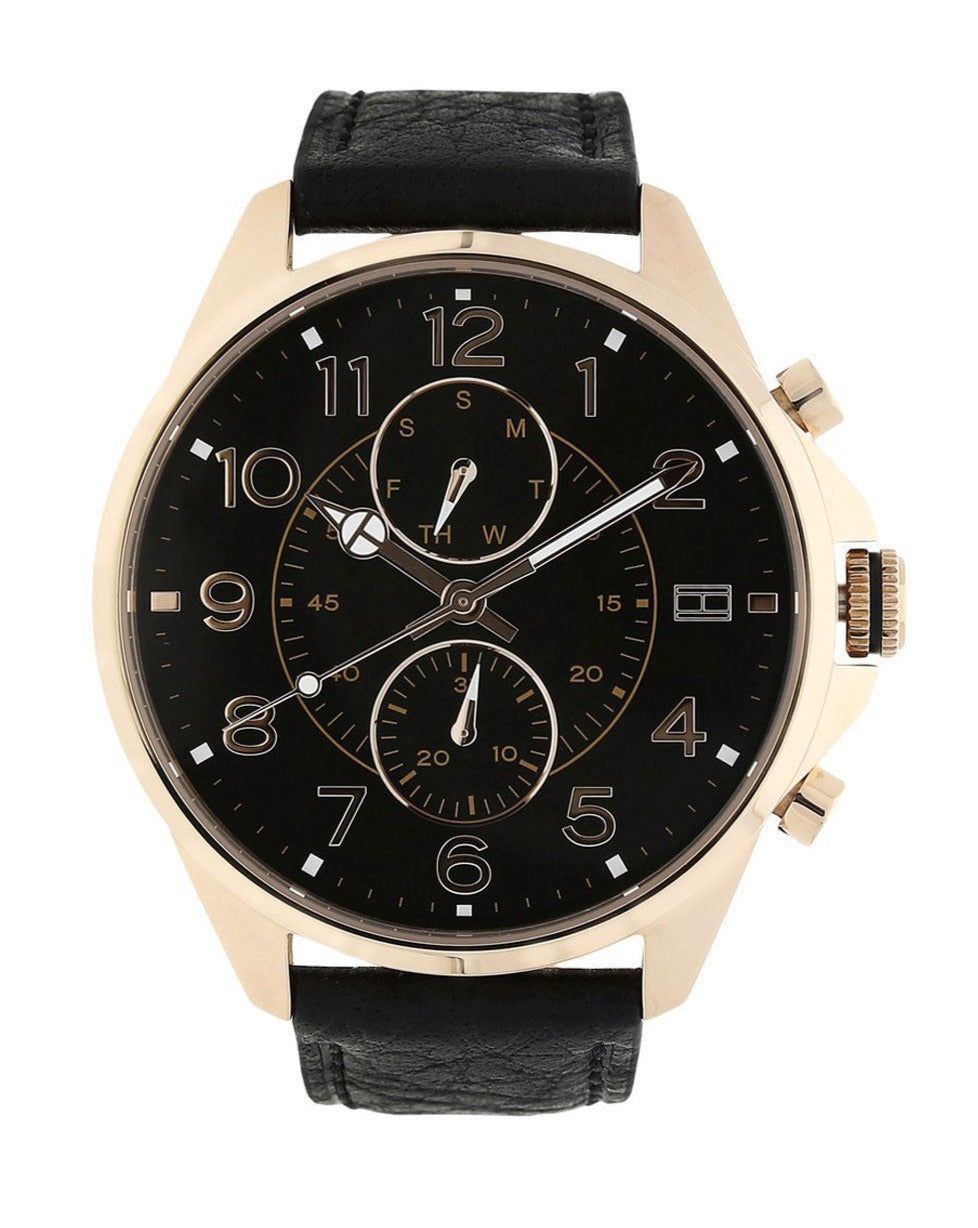  Shop Authentic Tommy Hilfiger Dean Chronograph Quartz Black Dial Black Leather Strap Watch for Men - 1791273 - Luxxuri