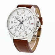  Shop Authentic Tommy Hilfiger Dean Quartz Multifunction White Dial Brown Leather Strap Watch for Men - 1791274 - Luxxuri