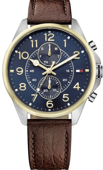  Shop Authentic Tommy Hilfiger Dean Multifunctional Blue Dial Brown Leather Strap Watch for Men - 1791275 - Luxxuri