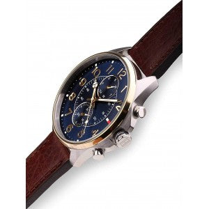  Shop Authentic Tommy Hilfiger Dean Multifunctional Blue Dial Brown Leather Strap Watch for Men - 1791275 - Luxxuri
