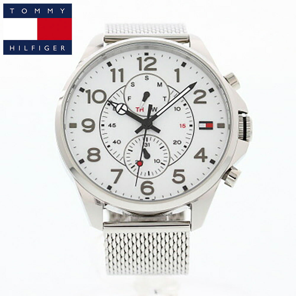  Shop Authentic Tommy Hilfiger Dean Chronograph White Dial Silver Mesh Bracelet Watch for Men - 1791277 - Luxxuri