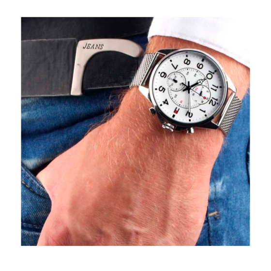  Shop Authentic Tommy Hilfiger Dean Chronograph White Dial Silver Mesh Bracelet Watch for Men - 1791277 - Luxxuri
