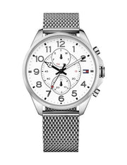  Shop Authentic Tommy Hilfiger Dean Chronograph White Dial Silver Mesh Bracelet Watch for Men - 1791277 - Luxxuri