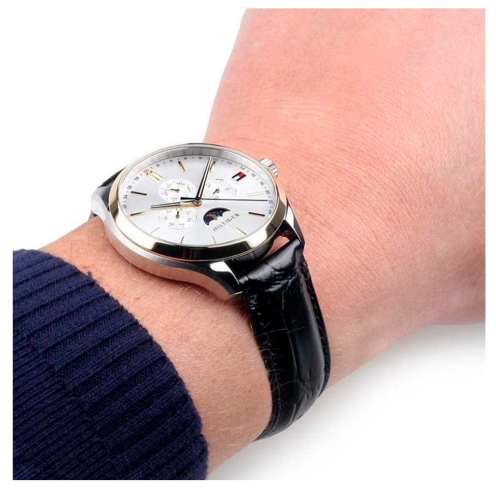  Shop Authentic Tommy Hilfiger Oliver Analog Silver Dial Black Leather Strap Watch for Men - 1791305 - Luxxuri