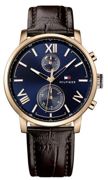  Shop Authentic Tommy Hilfiger Aiden Quartz Blue Dial Brown Leather Strap Watch for Men - 1791308 - Luxxuri