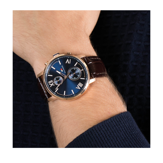 Shop Authentic Tommy Hilfiger Aiden Quartz Blue Dial Brown Leather Strap Watch for Men - 1791308 - Luxxuri