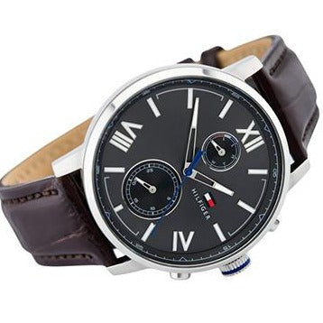  Shop Authentic Tommy Hilfiger Aiden Quartz Black Dial Brown Leather Strap Watch for Men - 1791309 - Luxxuri
