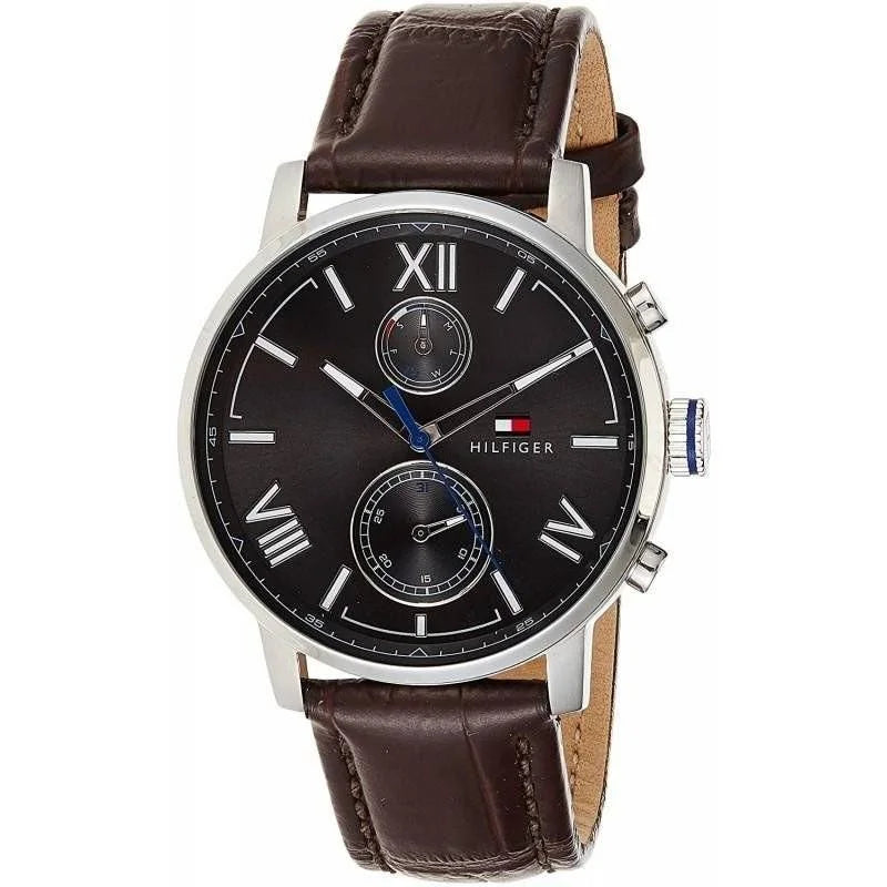  Shop Authentic Tommy Hilfiger Aiden Quartz Black Dial Brown Leather Strap Watch for Men - 1791309 - Luxxuri