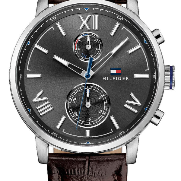  Shop Authentic Tommy Hilfiger Aiden Quartz Black Dial Brown Leather Strap Watch for Men - 1791309 - Luxxuri