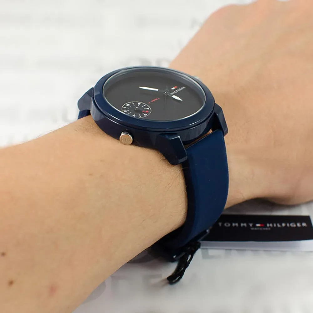  Shop Authentic Tommy Hilfiger Denim Quartz Blue Dial Blue Rubber Strap Watch for Men - 1791325 - Luxxuri