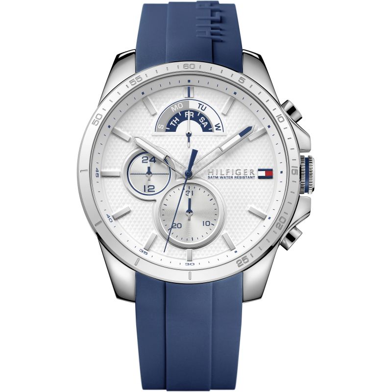  Shop Authentic Tommy Hilfiger Decker Quartz White Dial Blue Rubber Strap Watch for Men - 1791349 - Luxxuri