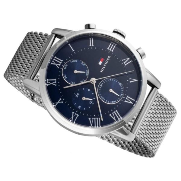  Shop Authentic Tommy Hilfiger Kane Quartz Blue Dial Silver Mesh Bracelet Watch for Men - 1791398 - Luxxuri