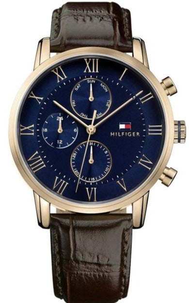  Shop Authentic Tommy Hilfiger Kane Chronograph Blue Dial Brown Leather Strap Watch for Men - 1791399 - Luxxuri