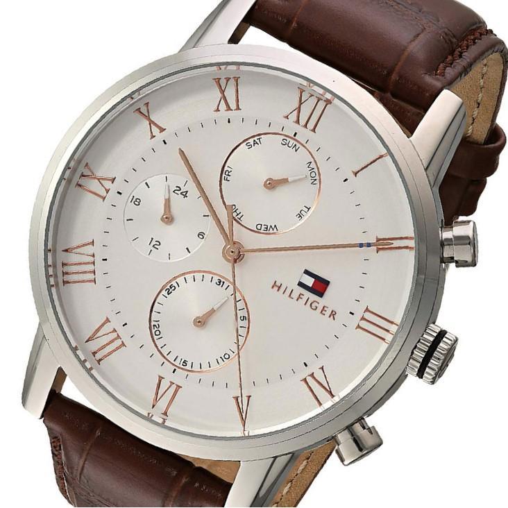  Shop Authentic Tommy Hilfiger Kane Chronograph White Dial Brown Leather Strap Watch for Men - 1791400 - Luxxuri