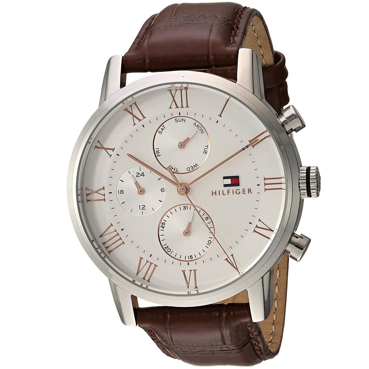  Shop Authentic Tommy Hilfiger Kane Chronograph White Dial Brown Leather Strap Watch for Men - 1791400 - Luxxuri