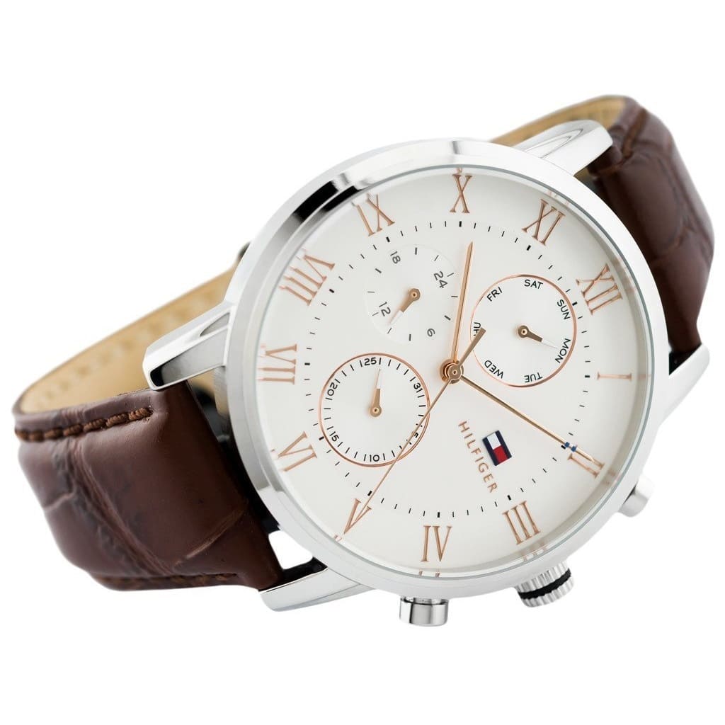 Shop Authentic Tommy Hilfiger Kane Chronograph White Dial Brown Leather Strap Watch for Men - 1791400 - Luxxuri