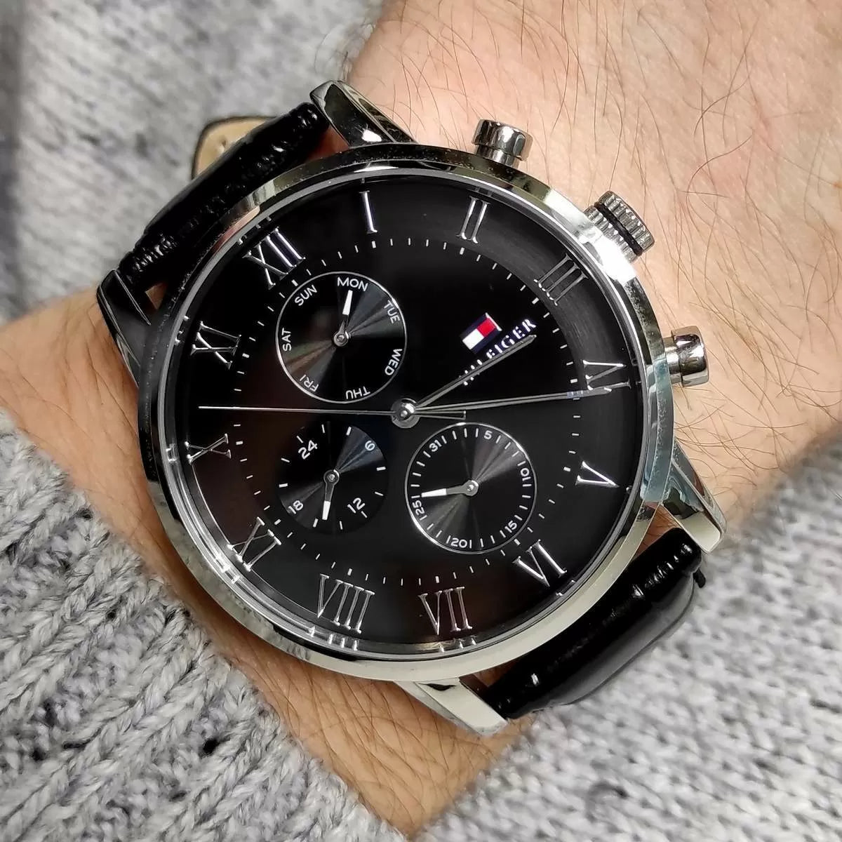  Shop Authentic Tommy Hilfiger Kane Quartz Black Dial Black Leather Strap Watch for Men - 1791401 - Luxxuri