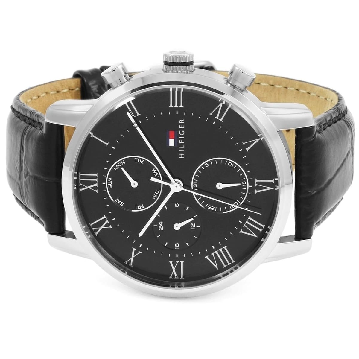  Shop Authentic Tommy Hilfiger Kane Quartz Black Dial Black Leather Strap Watch for Men - 1791401 - Luxxuri