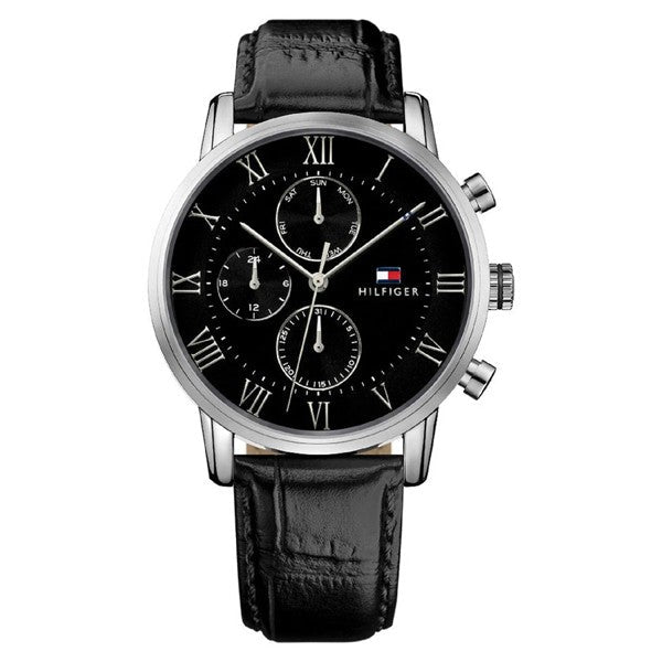  Shop Authentic Tommy Hilfiger Kane Quartz Black Dial Black Leather Strap Watch for Men - 1791401 - Luxxuri