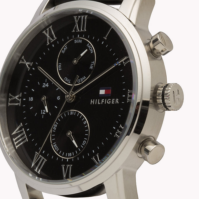  Shop Authentic Tommy Hilfiger Kane Quartz Black Dial Black Leather Strap Watch for Men - 1791401 - Luxxuri
