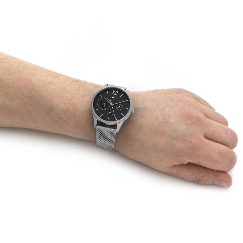  Shop Authentic Tommy Hilfiger Damon Quartz Chronograph Black Dial Silver Mesh Bracelet Watch for Men - 1791415 - Luxxuri