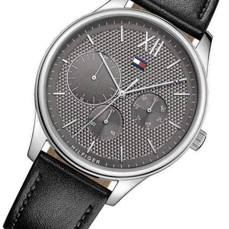  Shop Authentic Tommy Hilfiger Damon Multifunction Black Dial Black Leather Strap Watch for Men - 1791417 - Luxxuri