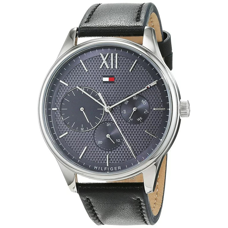  Shop Authentic Tommy Hilfiger Damon Multifunction Black Dial Black Leather Strap Watch for Men - 1791417 - Luxxuri