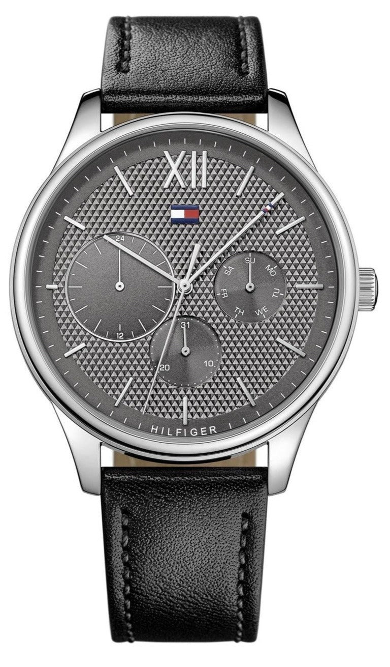 Shop Authentic Tommy Hilfiger Damon Multifunction Black Dial Black Leather Strap Watch for Men - 1791417 - Luxxuri