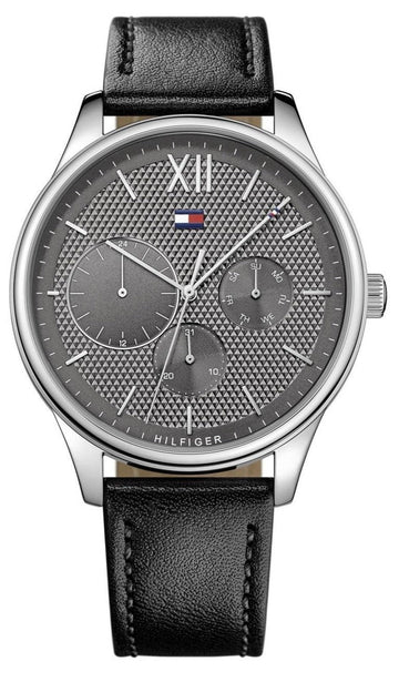  Shop Authentic Tommy Hilfiger Damon Multifunction Black Dial Black Leather Strap Watch for Men - 1791417 - Luxxuri